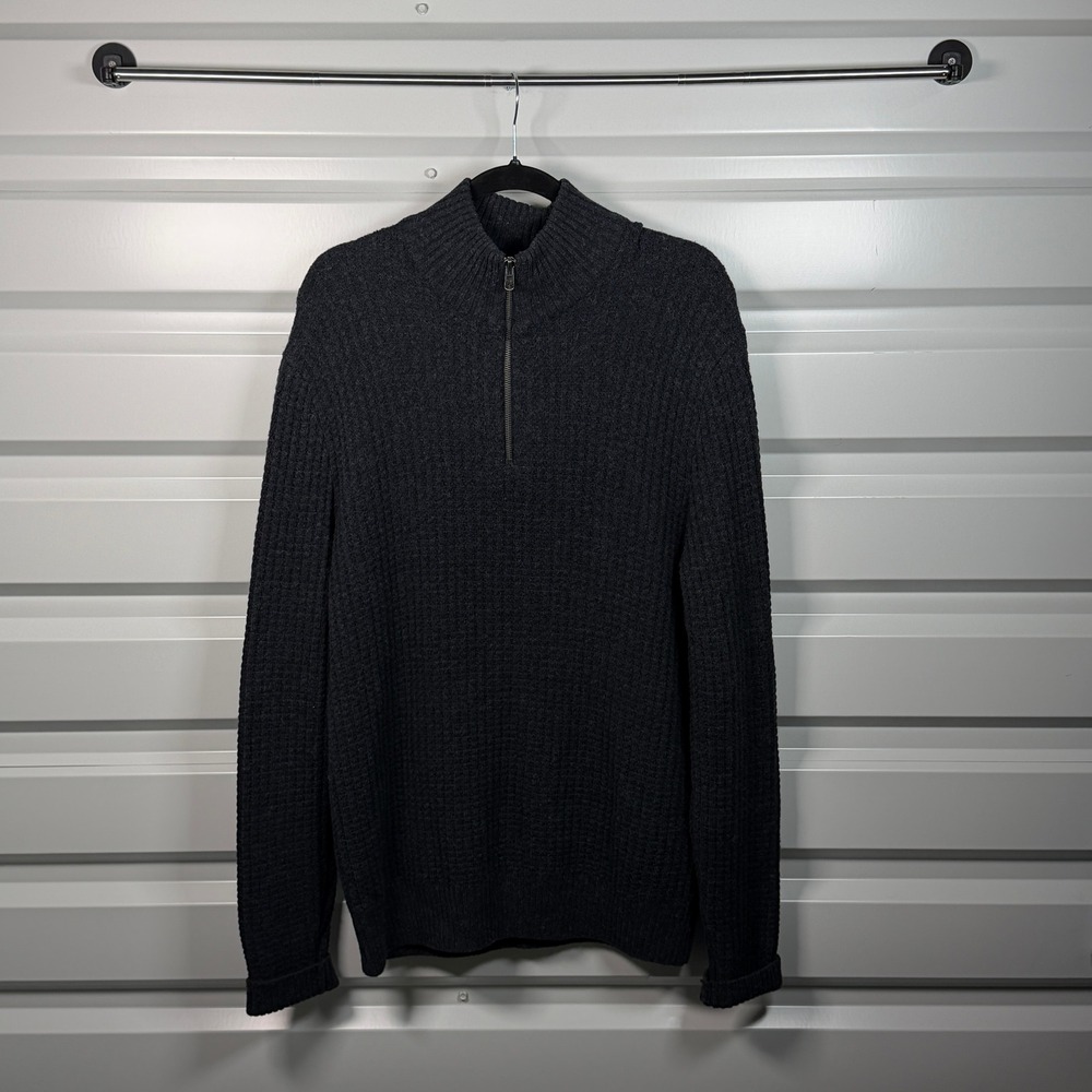 Gap Mens Quarter Zip Waffle Knit Sweater Charcoal Grey Cotton Blend Large